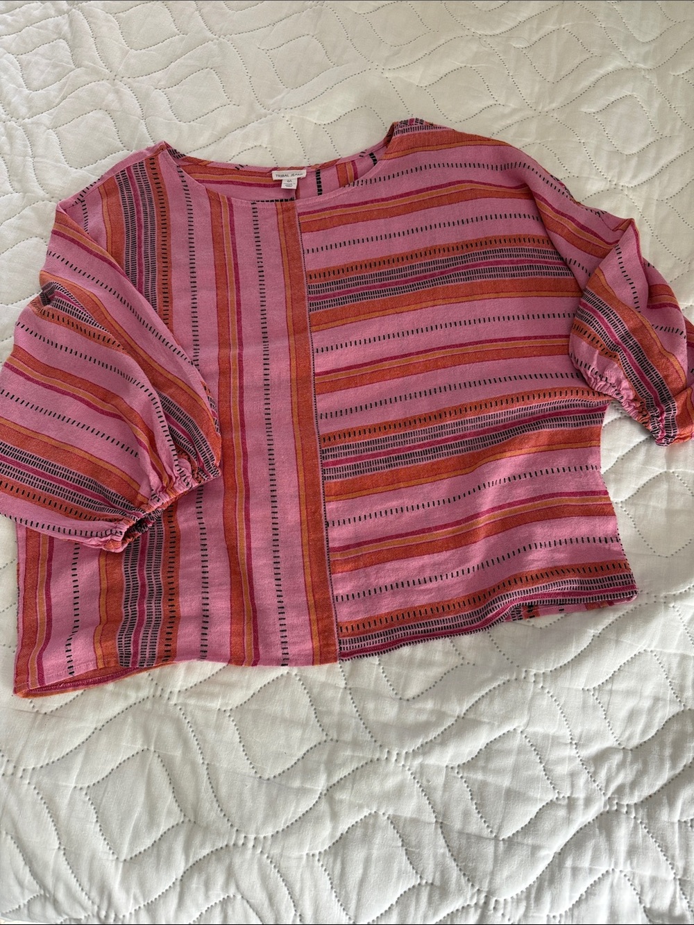 Tribal Jeans abstract weave linen blend Top